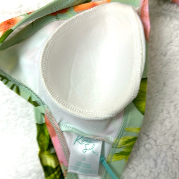 Kona Sol Light Green Tropical Bikini Top Crisscross Back S(4-6) - Picture 8 of 8